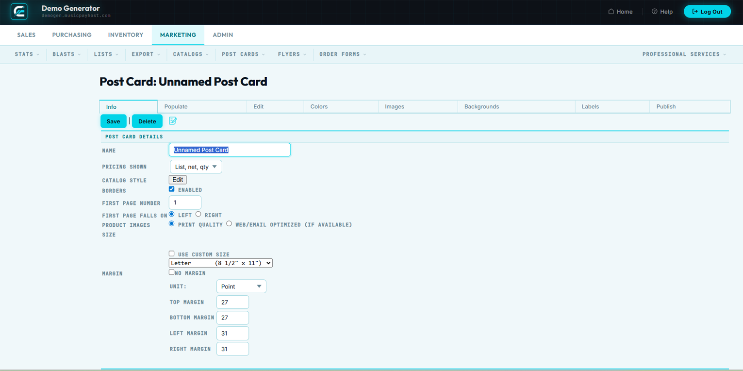 New Post Card form
