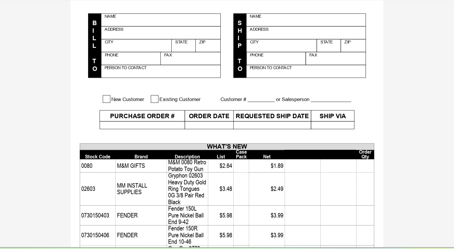 Preview Order Form page